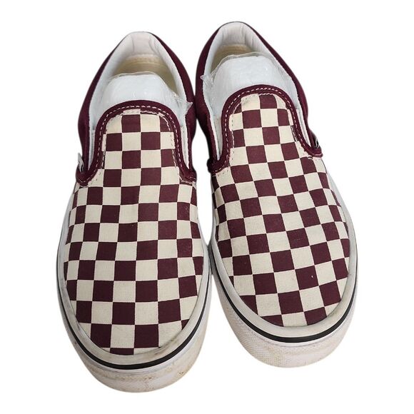 Vans Kid's Shoes Size 1 M Maroon Red White Checkered Slides Slip-On Canvas - Picture 2 of 8